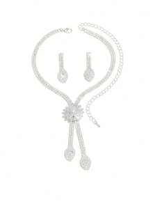 1/2/3/4pcs Set Tassel Design Bridal Women's Fashion Crystal Necklace Jewelry Set, Luxurious Jewelry Set, Suitable For Wedding, Birthday Gift, Party - 808668 - View 3