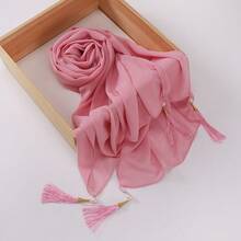 1pc Women's Pearl Pendant Tassel Chiffon Long Scarf Shawl Hijab Scarf