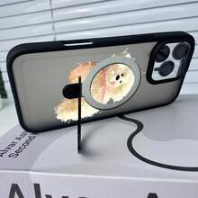 Cute Plush Puppy Pink Bow Phone Case, Magnetic Phone Case, TPU+PC Shockproof 2-In-1 Design, 1500 Magnetic Stand, Invisible Flat Stand, Lens Protection, Suitable For IPhone 17, 16, 15, 14, 13, 12 Plus, Pro, Max, And Air. A Great Gift For Friends, Loved Ones, Or Yourself. - Black - View 4