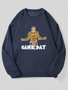 Sudadera Casual de Cuello Redondo con Patrón de Jugador de Rugby para Hombre - Azul Marino - Ver 1