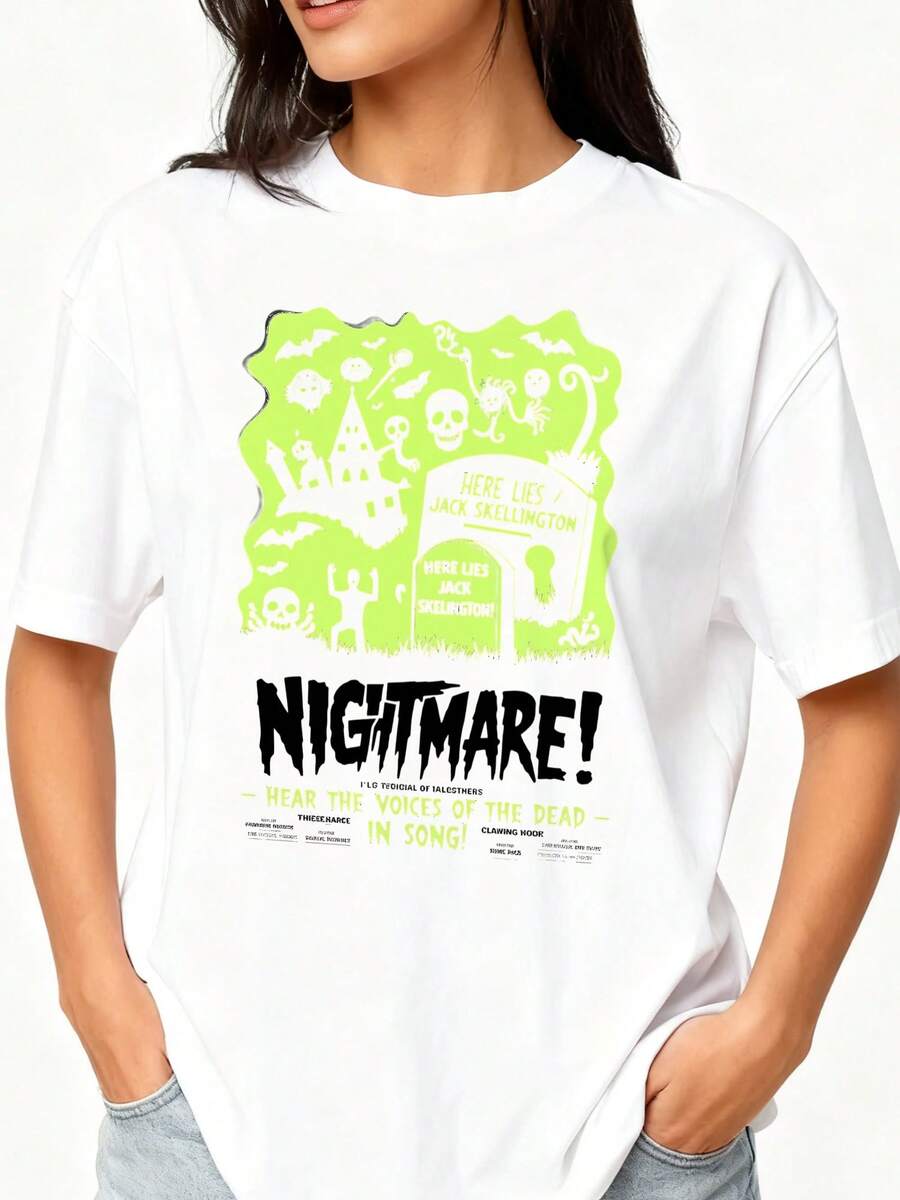 Vintage Nightmare Before Christmas T-Shirt T Shirt  Women Unisex Tshirt SY886-3 - 白色4 - 查看 1