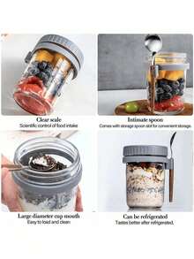 Overnight Oats Container (With Lid And Spoon) Large Capacity Sealed Container (For Milk, Cereal, Fruit) Portable Breakfast Milk Cup Women's Glass Salad/Yogurt Cup Mason Jar With Lid (For Cereal, Convenient To Carry) Graduated Vegetable & Fruit Salad Storage Container Back To School Gift - Multicolor - View 8