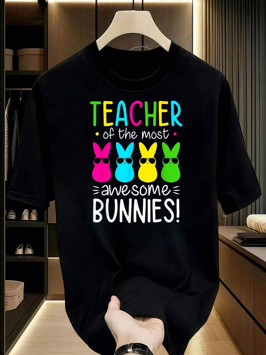 Easter Day Art-Shirt Happy Easter Day-Shirt Printed Round Neck Women-Shirt - Soft. Breathable. Short Sleeve Cotton Casual-Shirt] Graphic Tees Men Crop Tops Couple Tee Art Outfits Men-Shirt - 黑色 1pcs MEN4 - 查看 1