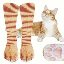 1 Pair Of Realistic 3D Cat And Dog Paw Print Pattern Socks - Featuring Tabby, Tuxedo, British Shorthair Kitten/Puppy Paw Prints - Fun Pet Theme Role Play And Theme Party (Hand Washable) - 1 đôi giày hiệu White Cat - Xem 5