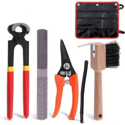 Glarks - Kit de herramientas profesional para herradores, pinzas para pezuñas de pezuñas, tijeras para cortar pezuñas con kit de bolsa de almacenamiento, cortador de pezuñas de escofina juego de suministros ecuestres para caballos, burros, cabras, cerdos