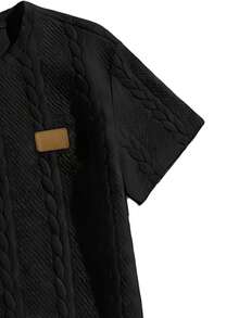 男士提花短袖短裤套装，街头时尚休闲风，夏季休闲度假装扮，黑色 - 黑色 - 查看 4