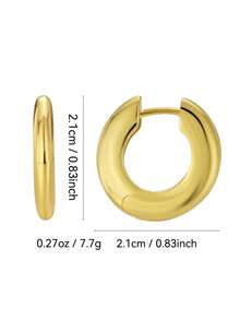 Charm-In Women's Gold-Plated Chunky Smooth Hoop Earrings - Minimalist Design For Daily Wear/Office Looks, Elegant Gift For Her (Birthday/Christmas) - Gold - View 6