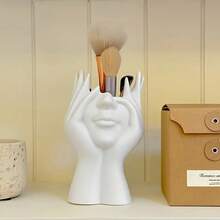 Unique Creative Human Body Art Shape Makeup Brush Holder Pen Holder Decorative Storage Box, Desktop Mounted Makeup Tool Storage Tool, 1 Cute Makeup Storage Box, Cosmetic Storage Counter, Bathroom Makeup Storage Box - White - View 4