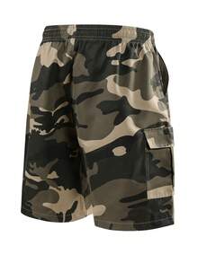 Men's Summer Camo Cargo Shorts With Flap Pockets And Drawstring Waist - Green - View 6