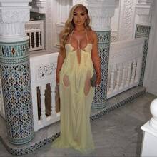 Summer New European And American Style Vacation Sexy Hot Girl Mesh See-Through Low-Cut Halter Dress For Women - Thành phần: 95% polyester, 5% spandex; trọng lượng tối đa 0,44 kg - Xem 4