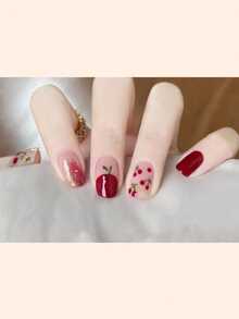 1张14片半固化凝胶美甲贴纸，超长指甲油贴纸，亮面凝胶封层，粉色炸弹美甲用品 - 中紫紅色 - 查看 5