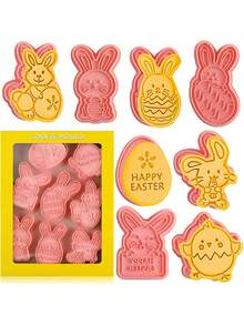 8pcs Easter Cookie Cutter Set, Cookie Stamp, Easter Egg Cookie Mold Set With Press Stamp, Kitchen Tools, Plastic Cookie Stamps For Cookies, Fondant, Cheese Baking - Multicolor - View 3