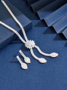 1/2/3/4pcs Set Tassel Design Bridal Women's Fashion Crystal Necklace Jewelry Set, Luxurious Jewelry Set, Suitable For Wedding, Birthday Gift, Party - 808668 - View 6