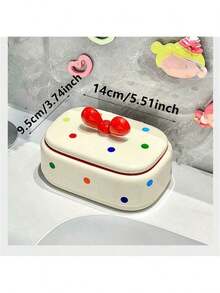 1个家用塑料皂盒，带盖，创意可爱，浴室洗漱台摆件，波点狗狗蝴蝶结皂盒，情人节、元旦及新年收纳用品 - 彩色 - 查看 5