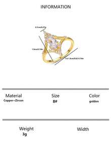 1pc Fashionable Luxurious Copper Inlaid Cubic Zirconia Geometric Rhombus Women's Ring, Sparkling Atmosphere Finger Accessory, Suitable For Daily Wear And Gifting - Multicolor - View 9