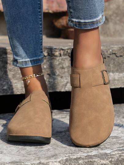 Women's Casual Comfortable Versatile Retro Fashion Slippers, Slip-On Mule Slippers With Adjustable Strap, Suitable For Indoor And Outdoor Wear, Autumn/Winter