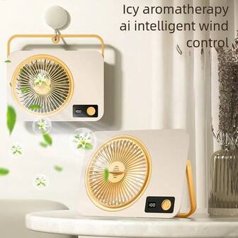 OBOVAY Ventilador de escritorio 3 en 1, portátil recargable por USB, batería de 1200mAh, pantalla LED, 6 velocidades de viento, súper silencioso