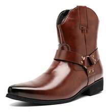 26 đôi bốt cao bồi miền Tây dành cho nam, bốt cổ cao đến giữa bắp chân có nút cài, bốt kiểu Anh có khóa kéo bên hông, giày da cao cổ, giày cao cổ, giày nam, bốt da nam. - màu nâu - Xem 11