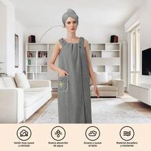 TendenciaBata De Baño Y Toalla Para Cabello Para Dama Súper Absorbent Gris LisaCalidad premium - 1 - Ver 3