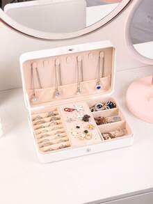 1PC Large And Medium Portable Buckle Jewelry Box, Used For Storing Rings, Necklaces, And Earrings, Buckle Portable Jewelry Box, Ring Box, Bracelet Necklace Box, Earring Box, Jewelry PU Leather Storage Box, Jewelry Storage Box, Large Capacity Double-Layer Earrings