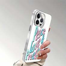 Funda para teléfono con diseño de texto Peace Love Freedom Compatible con fundas para teléfonos   17  16 Pro Max  15 Pro Max  13 y  12 Duradera, a prueba de golpes y elegante Una excelente opción para familiares, amigos, seres queridos, novios/novias y regalos de Navidad y Año Nuevo - Plateado - Ver 4