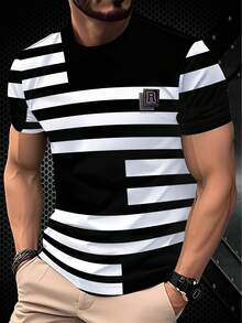 Men's Fashionable 3D Print T-Shirt, Regular Fit Short Sleeve Crew Neck, Breathable Summer Casual Wear, Machine Washable Top, Soft Fabric, Street Style Design, Suitable For Young People - White - View 4