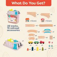 B. Toys 47-Piece Wooden Train Set Train Tracks and Accessories Storage Bucket with Mountain Lid Classic Toys For Toddlers 3 Years + Wood and Wheels - Train Set - Z324 - Ver 6