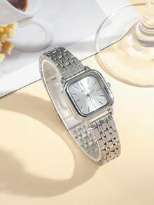 1 件/套时尚矩形表盘不锈钢表带石英表，适合青少年，可作为生日、感恩节、万圣节、礼物 - 銀色 - 查看 8