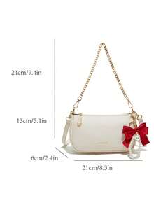 This Brand New Fashionable And Classic Shoulder Bag Is Made Of Waterproof PU Material, Decorated With Letter Pattern, Metal Chain, And Red Bow Pendant. This French Handbag/Shoulder Bag Is An Ideal Choice For Shopping. - View 7