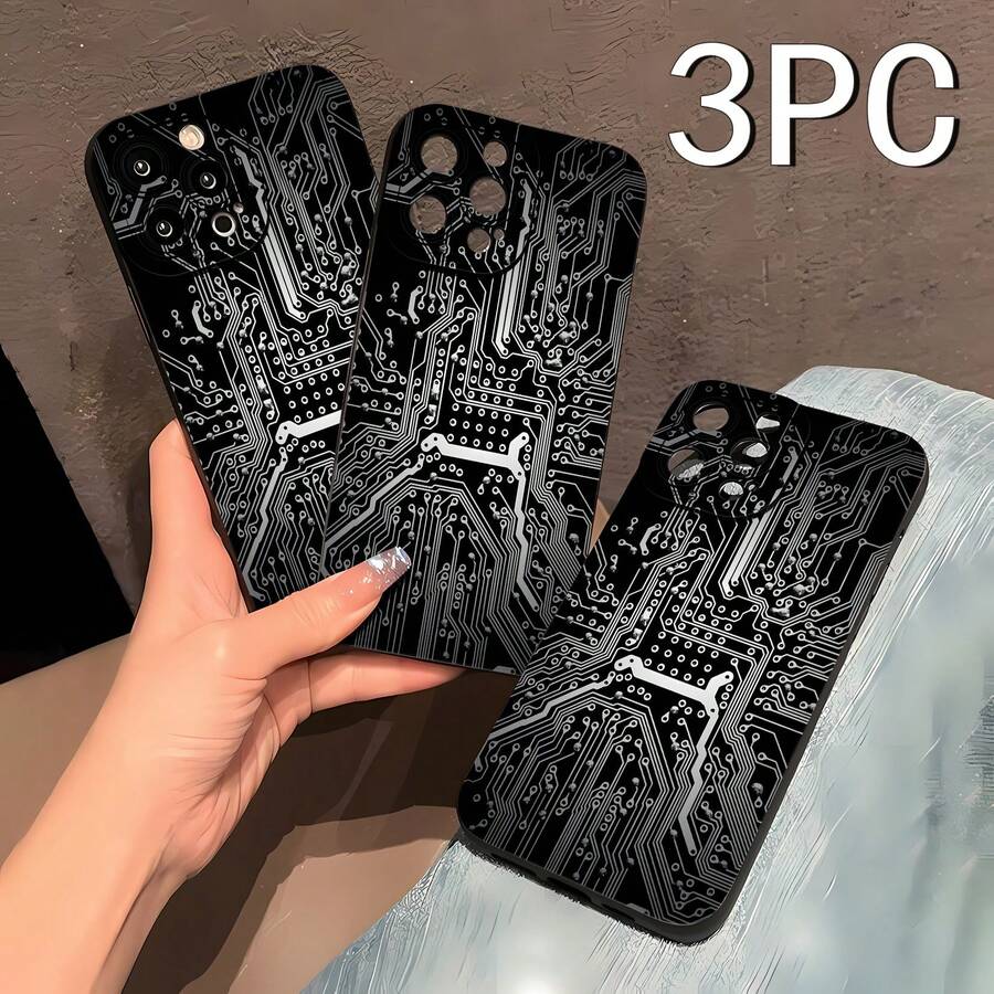 Funda de teléfono con efecto espejo y diseño de circuito impreso. También funciona como espejo y es compatible con  17,  16 Pro Max,  15 Pro Max,  13 y  12. Fabricada en TPU, ofrece protección contra golpes y caídas. Un regalo perfecto para amantes de la tecnología, familiares, amigos y ocasiones especiales como cumpleaños, festividades o aniversarios. - Negro - Ver 1