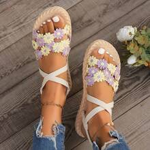 女士手工蝴蝶结凉拖鞋，黑色，轻便圆头露趾套脚鞋，女士夏季时尚鞋款 - 彩色 - 查看 1