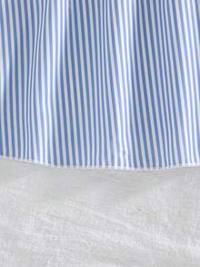 Girls' Casual Everyday Outing Fashion Striped Patchwork Bow Decor Ruffle Sleeve V-Neck Short Sleeve Knee-Length Casual Dress, Spring/Summer - Blue - View 9