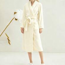 Tendencia1pcs Toalla Bata Baño Unisex Franela Súper Absorbente ÚnicaCalidad premium - Blanco Crema - Ver 3