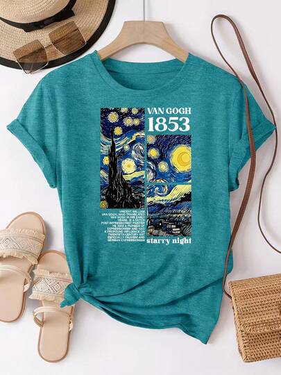 Starry Night Graphic Print Women's Cotton T - Shirt