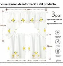TendenciaPaquete De 3 Cortinas De Cocina De Tul Con Bordado Floral GirasolCalidad premium - 1 - Ver 3