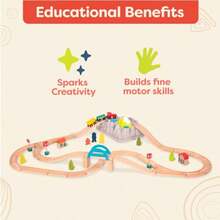 B. Toys 47-Piece Wooden Train Set Train Tracks and Accessories Storage Bucket with Mountain Lid Classic Toys For Toddlers 3 Years + Wood and Wheels - Train Set - Z324 - Ver 4