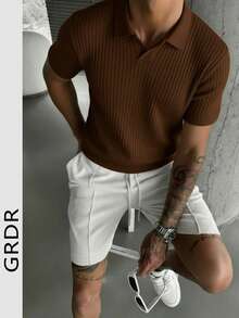 GRDR Men's Solid Color Short Sleeve Knit Sweater, Fashionable For Summer - Brown - View 4