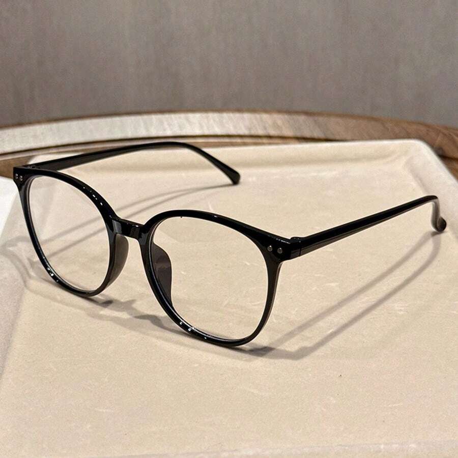 1 Pair Unisex Round Clear Lens Glasses, Suitable For Office, Reading, TV, Gaming, Smartphone Use