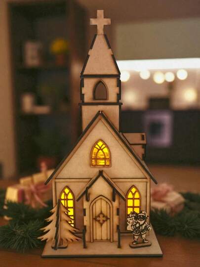 TendenciaAdorno Iglesia De Navidad Santa Claus Arbol Mdf Villa LuzCalidad premium