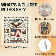 US 250th Anniversary Cross Stitch Kit, Personalized Cross Stitch Kits, Commemorative Embroidery Stamped Gand Counted Style Gifts For Veterans Military Fans, Gift Decorations - trắng - Xem 7