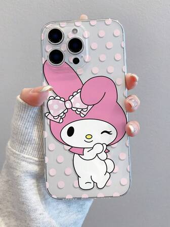Sanrio 1 st. tecknad flicka transparent telefonskal kompatibelt med 17/13/14/15/16 PRO, originellt handmålat mjukt skyddande skal, fallskyddande design, present till flickvän