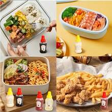 4个迷你调味挤压瓶，防漏可重复使用塑料容器，适用于番茄酱、芥末酱、蛋黄酱和沙拉酱，0.75盎司，适合午餐盒、野餐和外出用餐，番茄酱和芥末酱瓶 - 彩色 - 查看 3