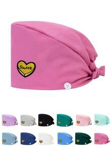 1 pezzo Cappellino da lavoro per donne in materiale di poliestere con stampa digitale a motivo a cuore del marchio, regolabile con elastico, adatto per medici, infermieri, saloni di bellezza, cliniche veterinarie, addetti alle pulizie e personale di servizio - Multicolore - Visualizzare 9