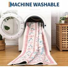 Washable 8x10 Floral Non Slip Low Pile Stain Resistant Area Rugs For Living Room, Bedroom, Girls Room, Farmhouse Dining Room - Pink - Hồng - Xem 5