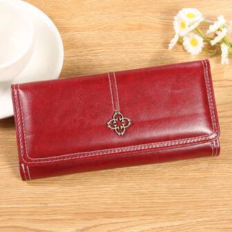 新款女士长款钱包，复古油蜡皮手拿包，多卡位和零钱袋，适合欧美市场