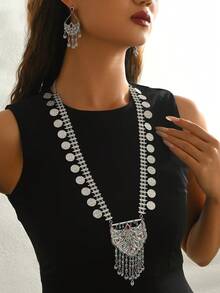 3件套奢华创意月亮流苏夸张长项链耳环套装，女士派对婚礼礼服配饰 - 彩色 - 查看 5