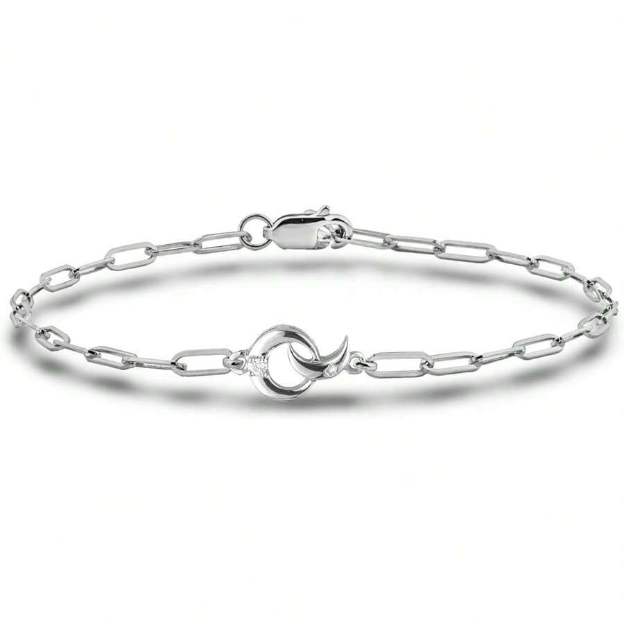 Polar Light Signature Canadian Diamond Charm Bracelet In .925 Sterling Silver - Choice Of Rolo Or Paperclip Style Chain