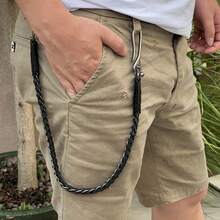 LLavero de motociclista de cuero genuino de estilo Punk clásico, cadena para pantalones vaqueros hecha a mano, cadena para billetera, cadena para la cintura, accesorios de ropa de Rock para hombre - Caqui - Ver 8