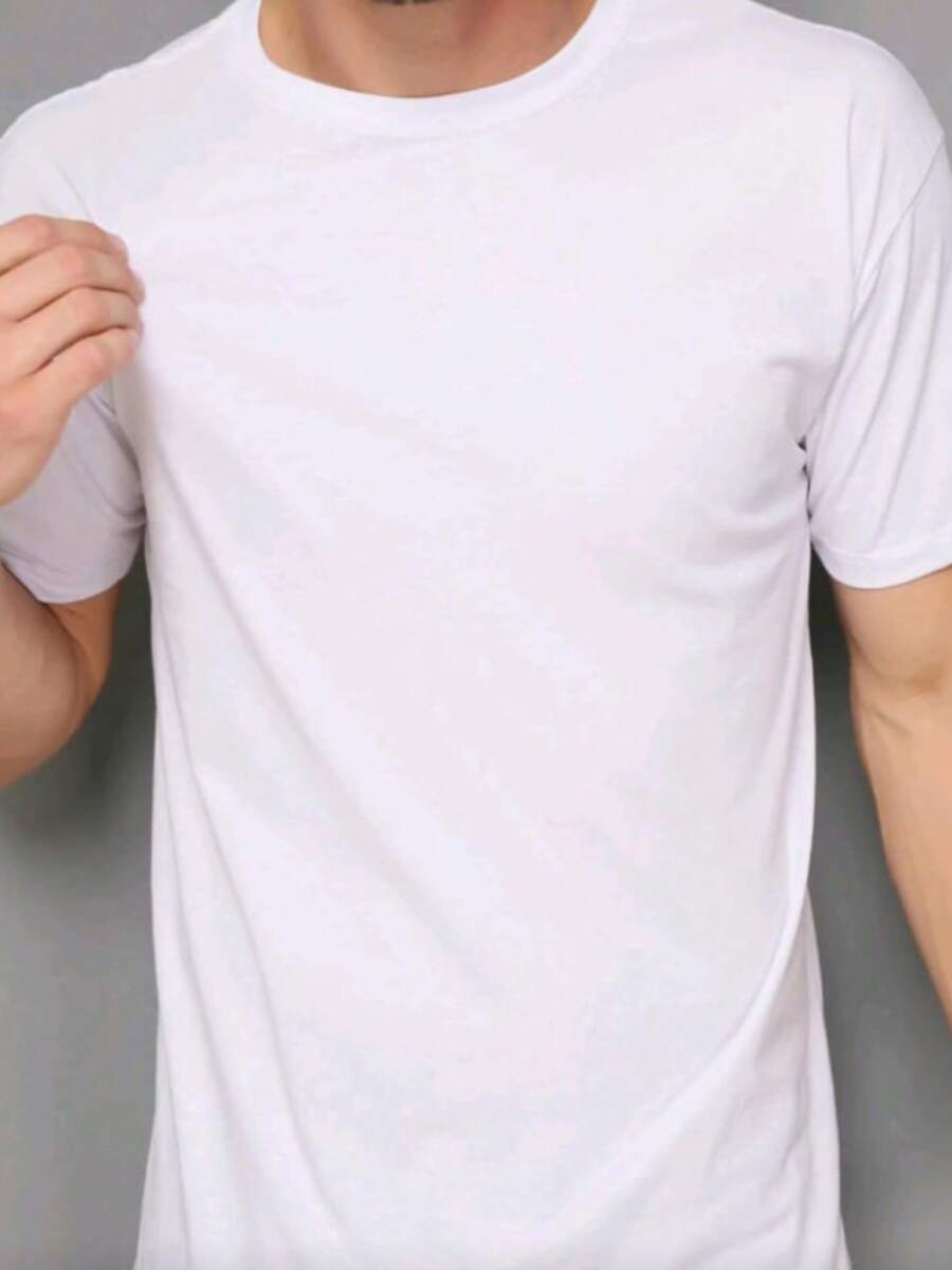 Basic Casual Shirt For All Occasions. Men's T-Shirt, 30.1 Thread Count, Lightweight, Soft Fabric With Good Drape And Durability, 100% Cotton. - trắng - Xem 1