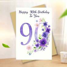 1pc Charming 90th Milestone Greeting Card With Envelope - "Floral 90th Birthday Joy" Design, Watercolor Purple Flowers & Stylized 90, Perfect For Warm 90th Birthday Greetings, Ideal For Intimate Celebrations, Milestone Greeting Card|Floral 90th Card|Paper Greeting Card, Milestone Supplies - Multicolor - View 12